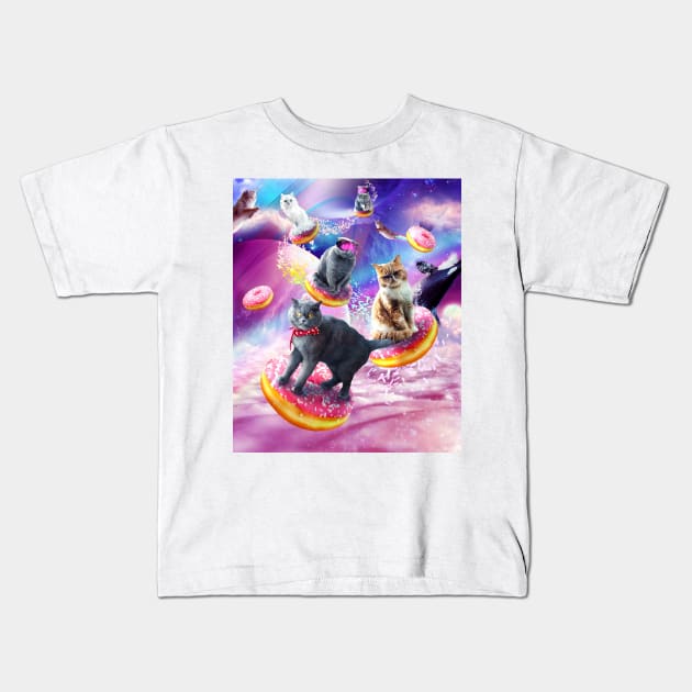 Cat Donut - Cats Riding Donuts Kids T-Shirt by Random Galaxy